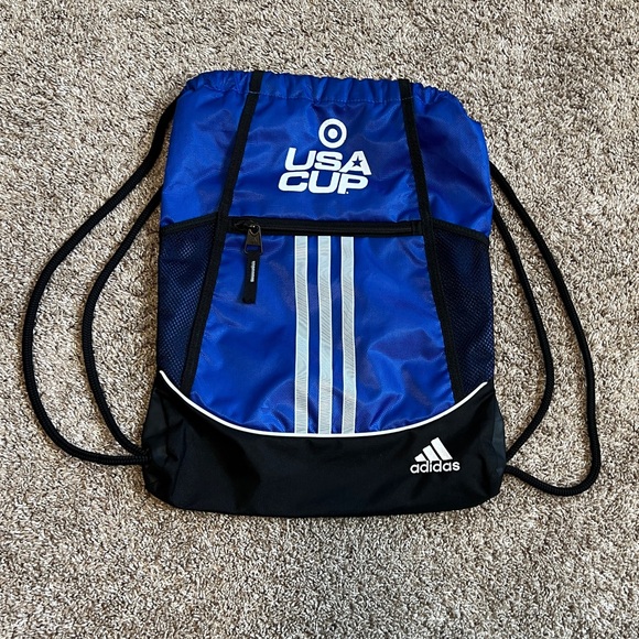 Adidas Blue Black USA Cup String Backpack Sack Gym Bag Youth Soccer Sports Logo - Picture 1 of 12